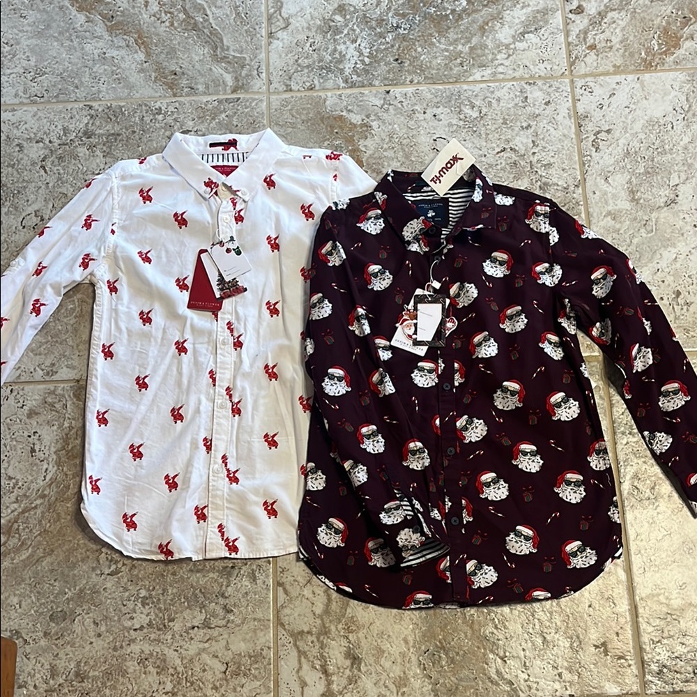 Christmas boys long sleeve button down dress shirt